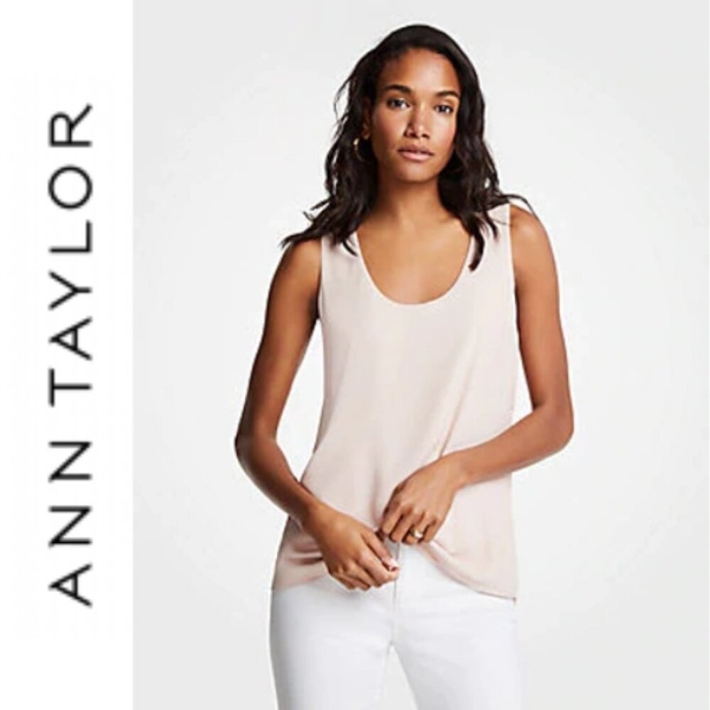 Ann Taylor Soft Ballet Pink Mixed Media Jersey Tank Professional Work Shell - L